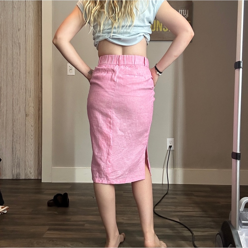 Talbots 100% Linen Pink Midi Skirt with Slit - Picture 2 of 16